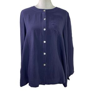 Fridaze- Linen Redefined Front/Back Button Linen Top in Navy Size XL